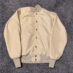 Vintage Keystone Colorado USA Bomber Jacket Mens Medium Beige Snap Fleece Lined